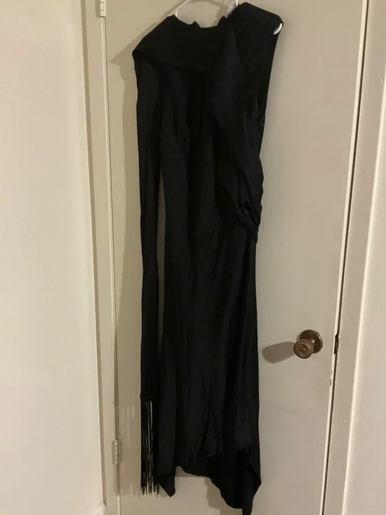 Acne Black Satin Midi Dress with Draped Scarf - Picture 5 of 10